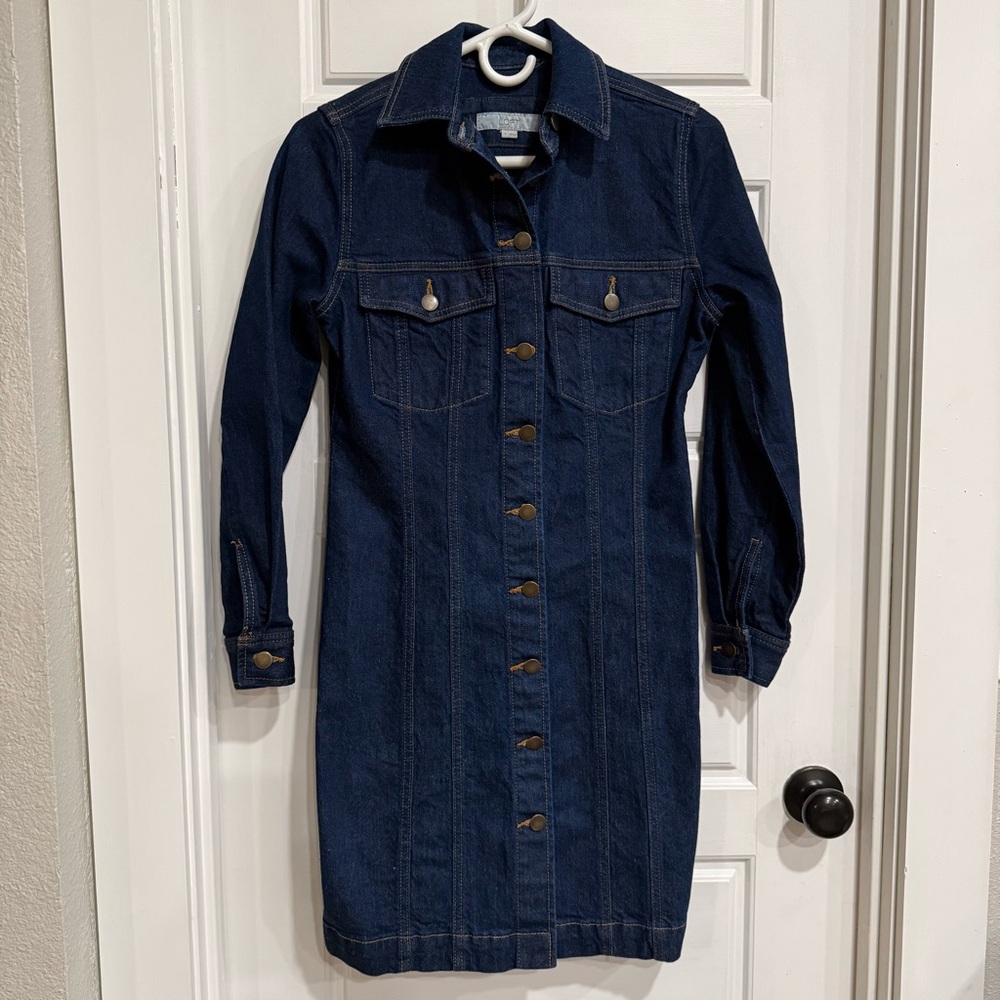 LOFT Denim Shirt Dress Size 0 Button Front Long Sleeve Dark Wash